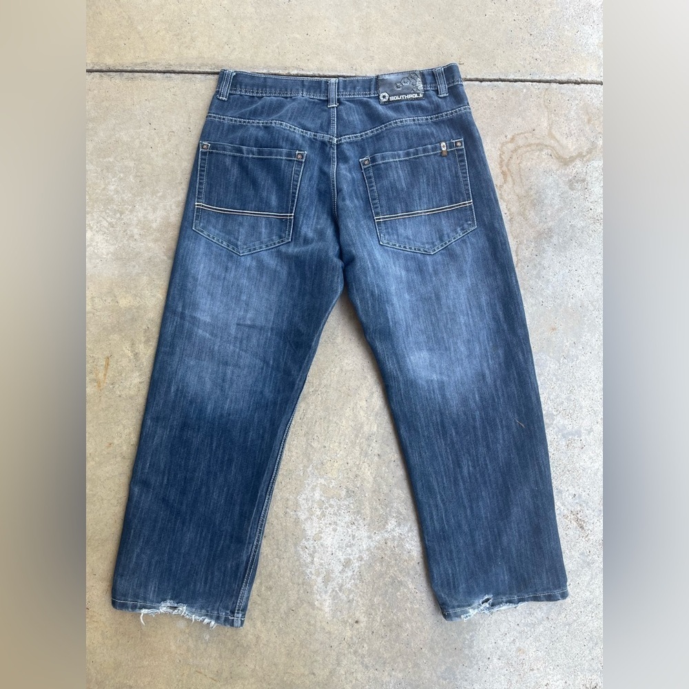 Vintage Y2K Southpole 4180 Brown Tab Baggy Blue Denim Jeans Mens Size 38 Skater